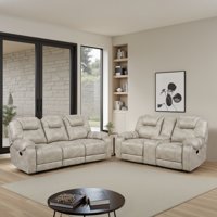Yasminda Transitional Polished Microfiber 2-Piece Reclining Set with Center Storage Console, Tab Pull Motion & Pocket Coil Seating by Red Barrel Studio