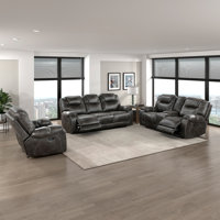 Yasminda Transitional Polished Microfiber 3-Piece Reclining Set with Gentle Gliding Motion, Center Storage Console & Pocket Coil Seating by Red Barrel Studio