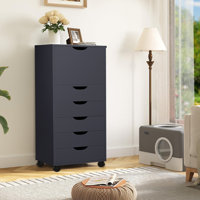 Inara Office File Cabinet with 6 Drawers & Cabinet Door, Mobile Storage Cart with Lockable Wheels, Modern Rolling Organizer for Workplace, Study Room