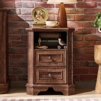 Loiret 2 - Drawers Modern Wood Nightstand with Charging Station,Bed Side Table with Open Storage For Bedroom and Built-In Outlets by Lark Manor