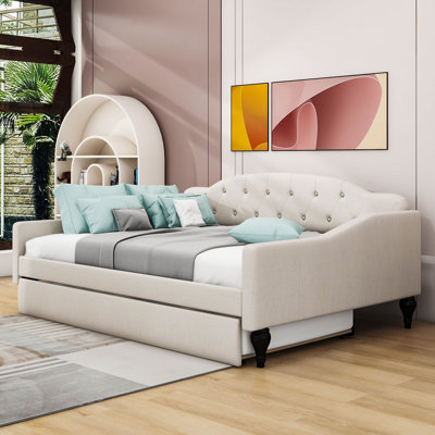 Chanai Full Size Upholstered Tufted Daybed with Twin Size Trundle by Alcott Hill