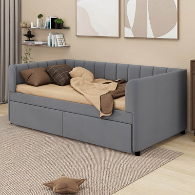 Shanav Twin Size Upholstered Daybed with Ergonomic Design Backrest and 2 Drawers by Mercer41