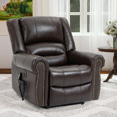 Katrein Lay Flat Leather Match Power Lift Recliner with Massager and Heat, Infinite Position by Latitude Run