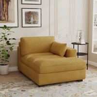 Stoneville 42" W Upholstered Chaise Lounge with Pillow and Solid Wood Leg by Ebern Designs
