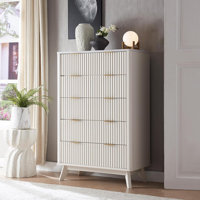 Siyuan Fluted Design 5-Drawers Dresser Organizer, Wood Tall Chest of Drawers by Mercer41