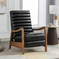 Ikraam Chance 26" Luxurious Oil Wax Leather Upholstered Push Back Recliner with Parawood Frame by Red Barrel Studio