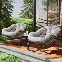 Belana Outdoor Rocking Chair,Oversized Rattan Egg Rocking Chair,Indoor Padded Cushion Rocker Chair by Wildon Home