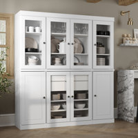 Doerschuk Palace Imports 100% Solid Wood Pantry China Cabinet, Raised Panel & Clear Glass Doors, 2 Drawers, Adjustable Shelves, 65" Wide, 71.5" Tall