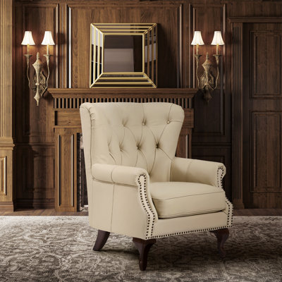 Ansumana 31.5 W Genuine Leather Armchair with Wing Back by Lark Manor