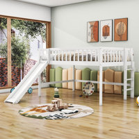 Full Wooden Low Loft Bed With Slide  And Ladder by Harriet Bee