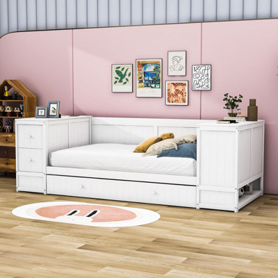 Benvinda Twin 2 Drawers Wood Daybed with Twin Size Trundle and Charging Station by Wildon Home