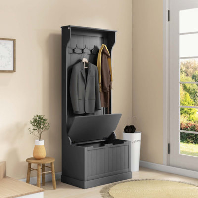 Amonta Hall Tree with Bench and Shoe Storage 28" 3-In-1 Entryway Hall Tree with Storage Bench, Coat Rack with Four Hooks and Shoe Storage by Lark Manor