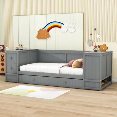 Beppie Twin Size 2 Drawers Wooden Daybed with Twin Size Trundle and Storage Arms by Wildon Home