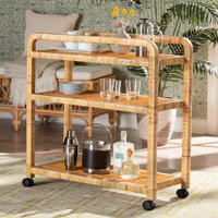 Brenita Solid Wood Rattan Bar Cart by Bay Isle Home