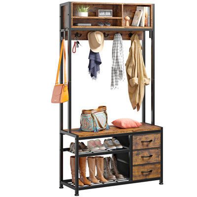 Stephaie 31.5" Wide Coat Rack, 4-in-1 Hall Tree with Bench and Shoe Storage for Entryway with Hooks by 17 Stories
