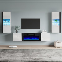 Bhhatu Floating Highgloss Entertainment Center with Electric Fireplace and 2 Bookcases
