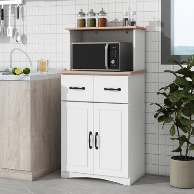 Keara Accent Cabinet,Wooden Kitchen Cabinet White Pantry Storage Microwave Cabinet with Storage Drawer by Ebern Designs