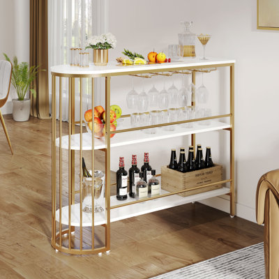 Tavion Partition Home Bar Storage Shelve with Raise Protect Pole & Hang Stemware Rack