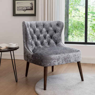 Kaleesi Velvet Slipper Chair with Rubberwood Legs by George Oliver