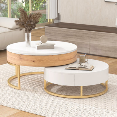 Jonah Coffee Table, Lift-Top Round Nesting Table With 2 Drawers by Mercer41