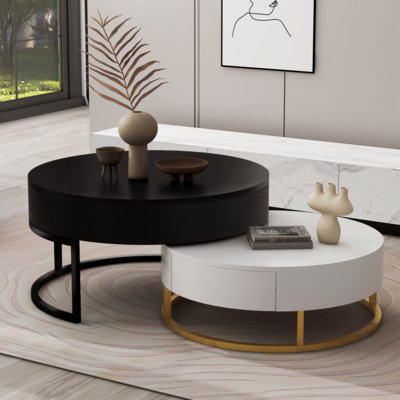 Jonah Coffee Table, Lift-Top Round Nesting Table With 2 Drawers by Mercer41