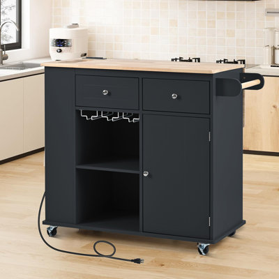 Nateasha Rolling Kitchen Cart with Solid Wood Top