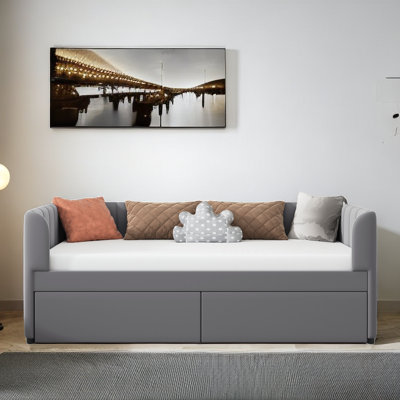 Teairah Twin Size Upholstered Daybed With Two Drawers by Mercer41