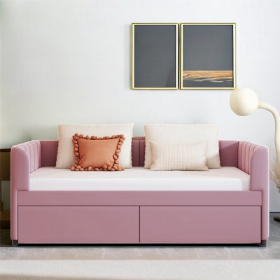 Teairah Twin Size Upholstered Daybed With Two Drawers by Mercer41