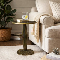 Amett 17 Inch Side End Drink Table, Fancy Fluted Base, Round Top, Antique Brass by Trent Austin Design