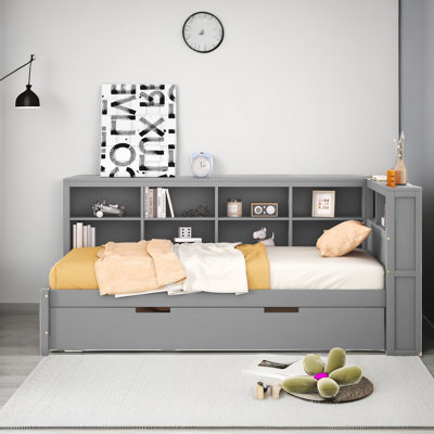 Hanin Wood Daybed with Trundle, Storage Shelves and Charging Station by Latitude Run