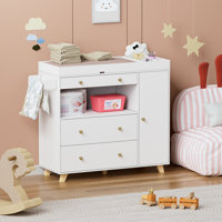 Albiery Changing Table Dresser, Asymmetrical 3 Drawer / 1 Door Dresser by Isabelle & Max
