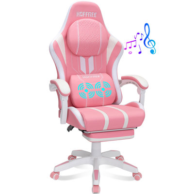 Hoffree Extra Wide Gaming Chair Ergonomic Gaming Chair with Bluetooth Speakers Massage Lumbar by Hoffree
