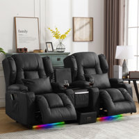 Aguilera Recliner Chair Set with Multi-Functional Console, LED Light/Cup Holders/Charging/Free Pillows by Ebern Designs