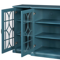 Mecos Vintage Style TV Stand for TVs up to 65” with Adjustable Shelves and Glass Cabinet Doors, Wooden Base for Living Room by Red Barrel Studio