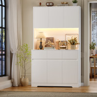 Aybike 71" Tall Kitchen Pantry Cabinet with Charge Station & LED Light, Freestanding Food Pantry with 4 Cabinets, 3 Drawers & Microwave Shelf, Kitchen by Wade Logan