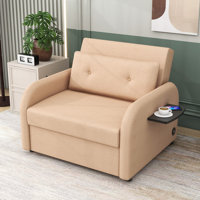 Cedri Twin 41" Wide Linen Cushion Back Futon Chair by Ebern Designs