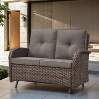 Gaetanino 49.5" Wide PE Wicker Outdoor Patio Glider Loveseat with Cushions