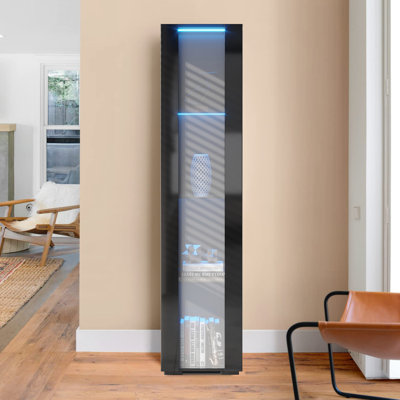 Zermatt Modern Style Curio Cabinet with Adjustable Glass Shelves and Wire Management Hole for Living Room, Bedroom