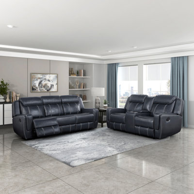 Briara Modern & Contemporary Breathable Faux Leather 2-Piece Reclining Set with Drop-Down Console, USB Charging Ports & Storage Pouches by Latitude Run