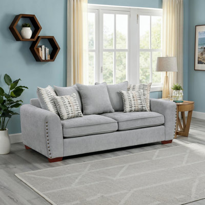 Langara 82" Modern & Contemporary Chenille Sofa with Elegant Nailhead Trim Detail, Included Pillows