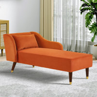 Tohura 27.5" One Arm Velvet Chaise Lounge Chair with Lumbar Pillow by Mercer41