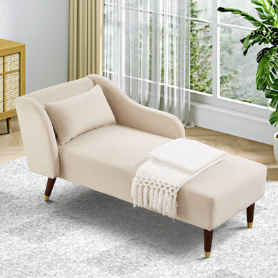Tohura 27.5" One Arm Velvet Chaise Lounge Chair with Lumbar Pillow by Mercer41