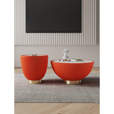 Anderson 2-Piece Living Room Table Set with Vegan Leather Upholstered Base and Sintered Stone Top by Manhattan Comfort