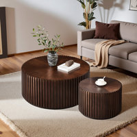 Nesting Coffee Table Set of 2, Solid Wood Round Coffee Table with Small End Table, Chocolate by Latitude Run