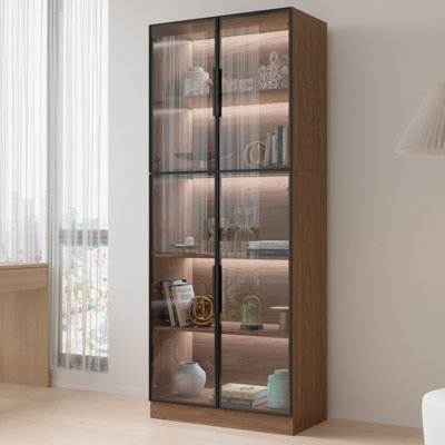 Piraveen Display Cabinet with Glass Doors and LED Lights