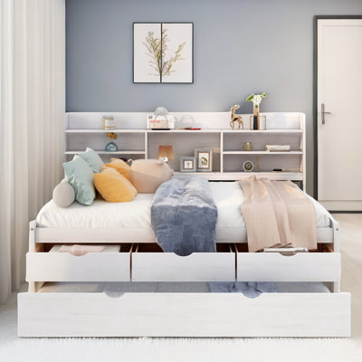 Bethellen Daybed with Bookcase Headboard, Three Drawers and A Trundle by Wildon Home