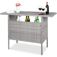 Outdoor Patio Wicker Bar Counter Table W/ 2 Steel Shelves, 2 Sets Of Rails by Latitude Run
