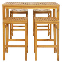 Arlmont & Co. 5 Pieces Patio Acacia Wood Bar Set Outdoor Bar Height Table & Saddle Stool Chairs Set by Winston Porter