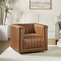 Cadance Faux Leather Swivel Barrel Tufted Chair by Wade Logan