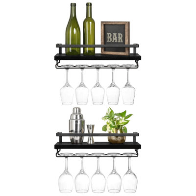 Taroob Wall Mounted Wine Bottle & Glass Rack in Black by 17 Stories